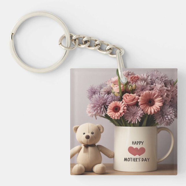 Teddybär, Blume und Kaffee-Tasse Schlüsselanhänger (Vorderseite)