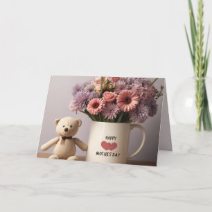 Teddybär, Blumen & Kaffeetasse Muttertagskarte Feiertagskarte