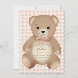 Teddybär-Bogen-Plüsch Gingham Altrosa Einladung