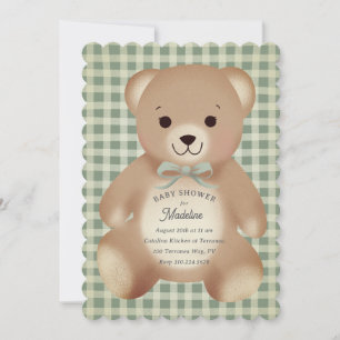 Teddybär-Bogen-Plüsch Gingham Antique Sage Einladung