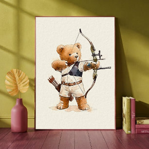 Teddybär Bogenschütze Süßes Tier Sport Kinderzimme Poster