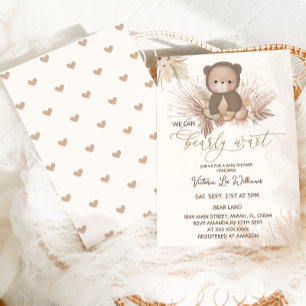 Teddybär Boho Pampas Braune Babyparty Einladung