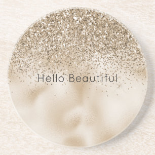Teddybär Braun Gold Glam Glitter   Getränkeuntersetzer