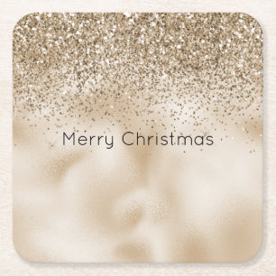 Teddybär Braun Gold Glam Glitter Weihnachten   Rechteckiger Pappuntersetzer