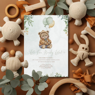 Teddybär Braun Grüne Ballons Baby Einladung