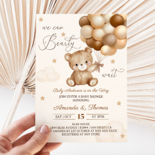Teddybär Braun Neutrale Ballons Babyparty Einladung