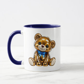 Teddybär Cute Glänzender Charakter Blauer Bogen Tasse