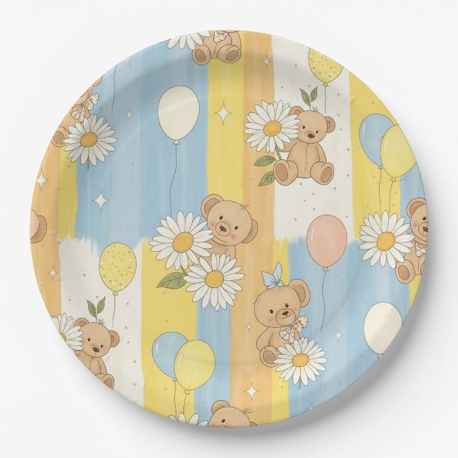 Teddybär-Daisy-Garten-Muster (12) Pappteller (Vorderseite)