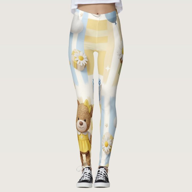 Teddybär-Daisy-Garten-Muster (8) Leggings (Vorderseite)