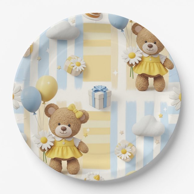 Teddybär-Daisy-Garten-Muster (8) Pappteller (Vorderseite)