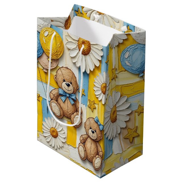 Teddybär-Daisy-Gartenmuster (11) Mittlere Geschenktüte (Vorderseite Schrägansicht)