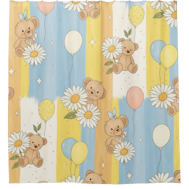 Teddybär-Daisy-Gartenmuster (12) Duschvorhang (Vorderseite)