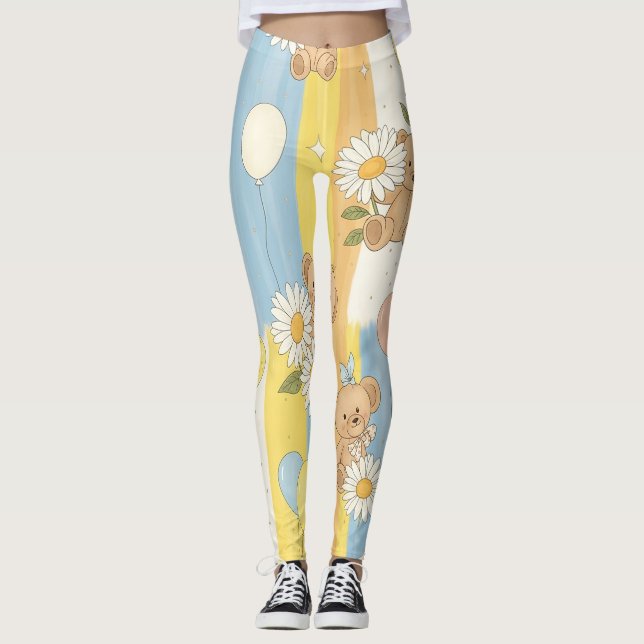 Teddybär-Daisy-Gartenmuster (12) Leggings (Vorderseite)