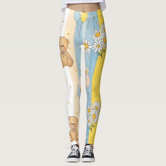 Teddybär-Daisy-Gartenmuster (13) Leggings (Vorderseite)