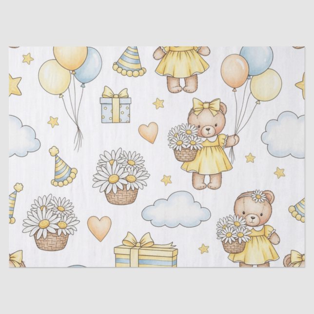 Teddybär-Daisy-Gartenmuster (14) Seidenpapier (Vorderseite)