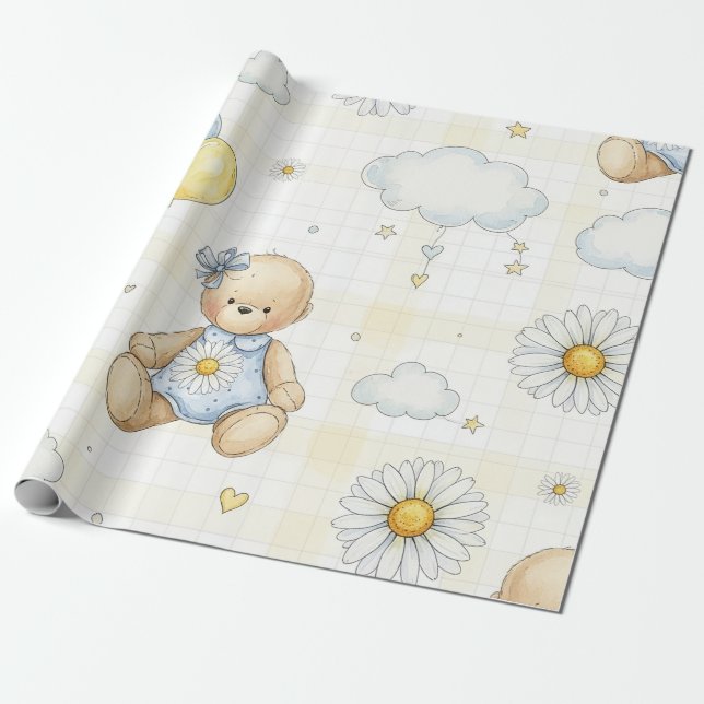 Teddybär-Daisy-Gartenmuster (15) Geschenkpapier (Ungerollt)