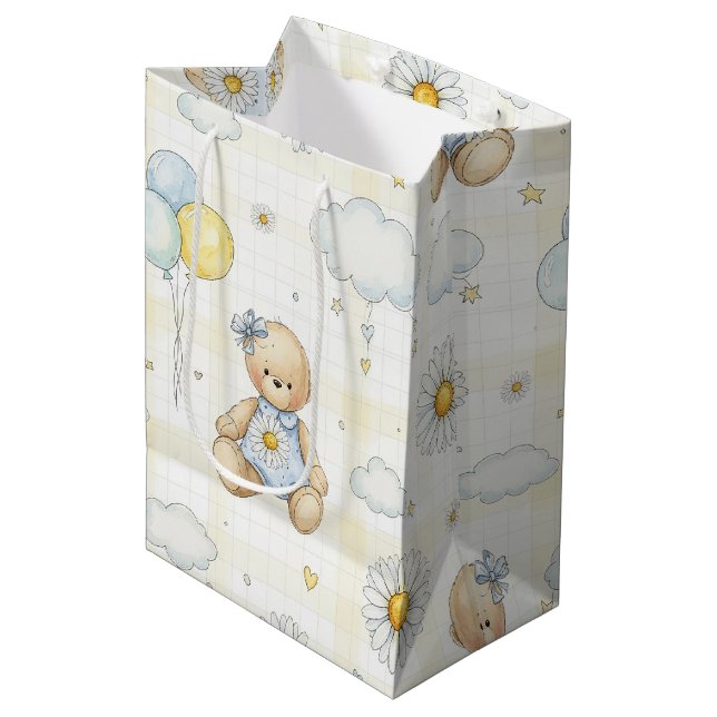 Teddybär-Daisy-Gartenmuster (15) Mittlere Geschenktüte (Vorderseite Schrägansicht)