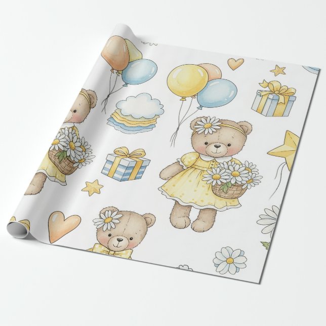 Teddybär-Daisy-Gartenmuster (16) Geschenkpapier (Ungerollt)