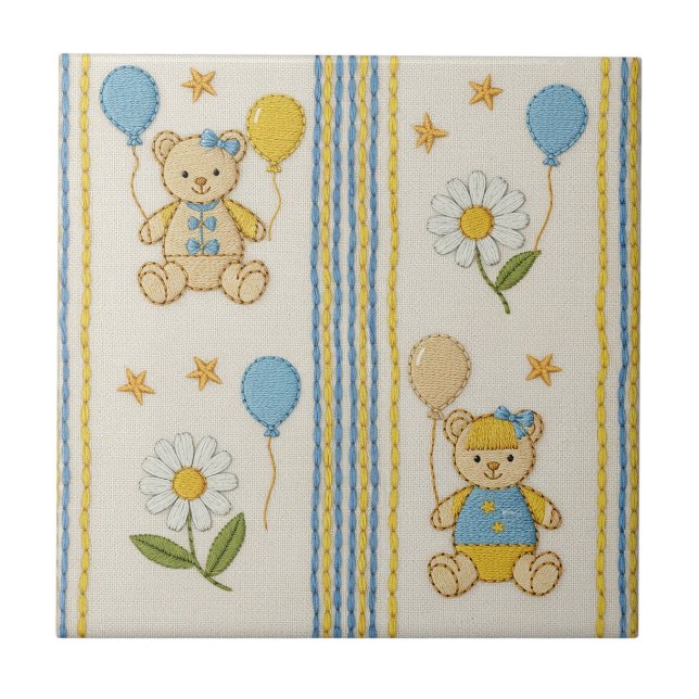 Teddybär-Daisy-Gartenmuster (1) Fliese (Vorderseite)