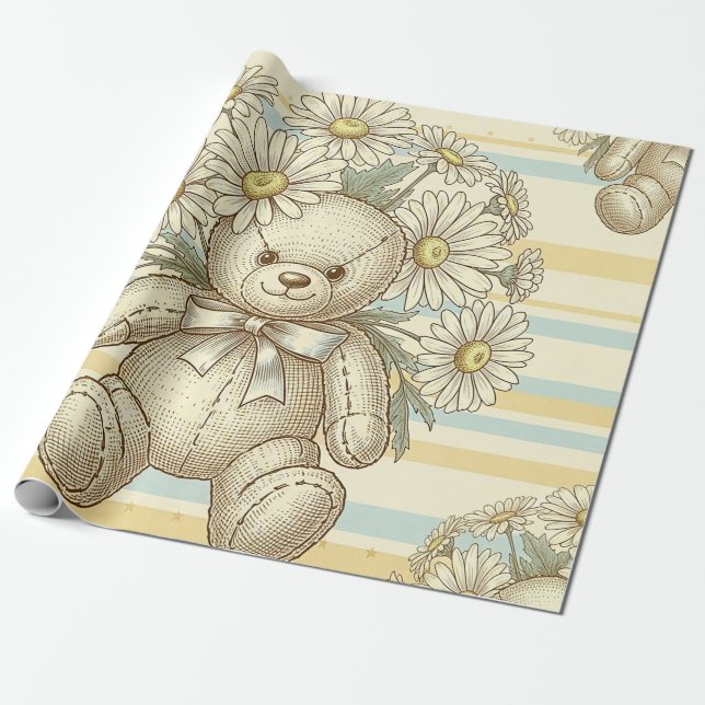Teddybär-Daisy-Gartenmuster (1) Geschenkpapier (Ungerollt)