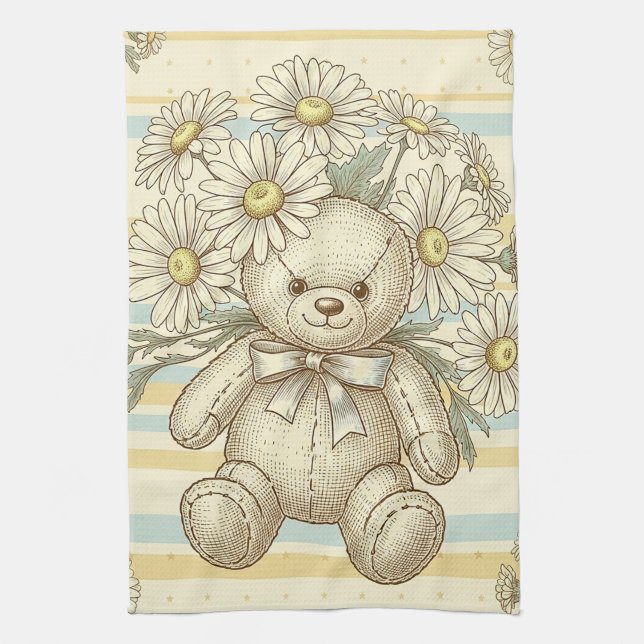 Teddybär-Daisy-Gartenmuster (1) Geschirrtuch (Vertikal)
