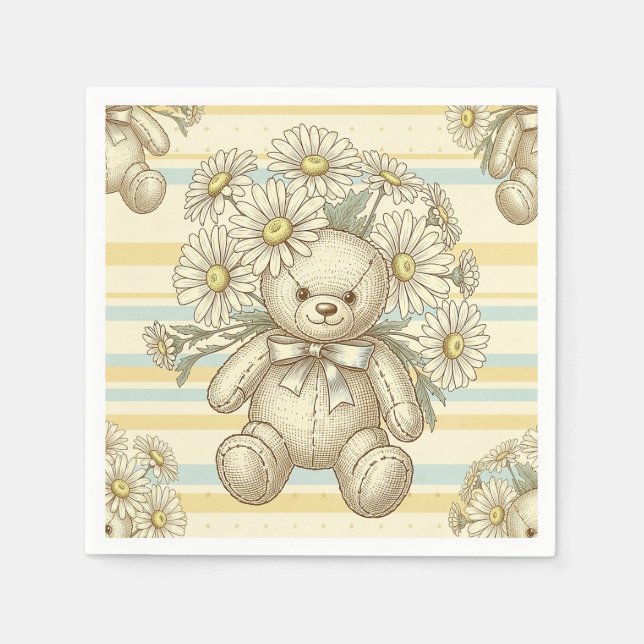 Teddybär-Daisy-Gartenmuster (1) Serviette (Vorderseite)