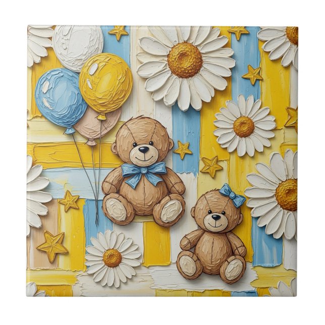 Teddybär-Daisy-Gartenmuster (2) Fliese (Vorderseite)