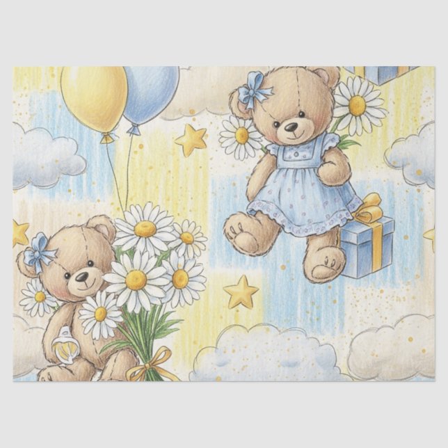 Teddybär-Daisy-Gartenmuster (2) Seidenpapier (Vorderseite)