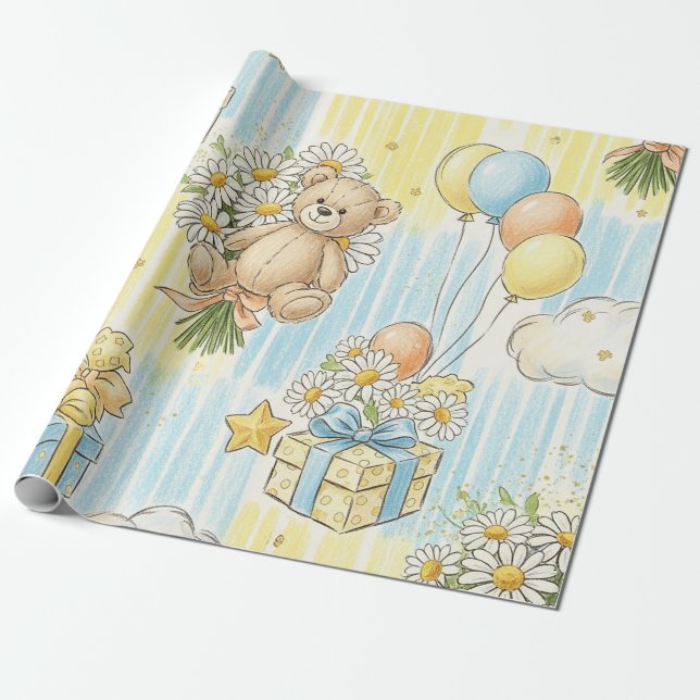 Teddybär-Daisy-Gartenmuster (3) Geschenkpapier (Ungerollt)