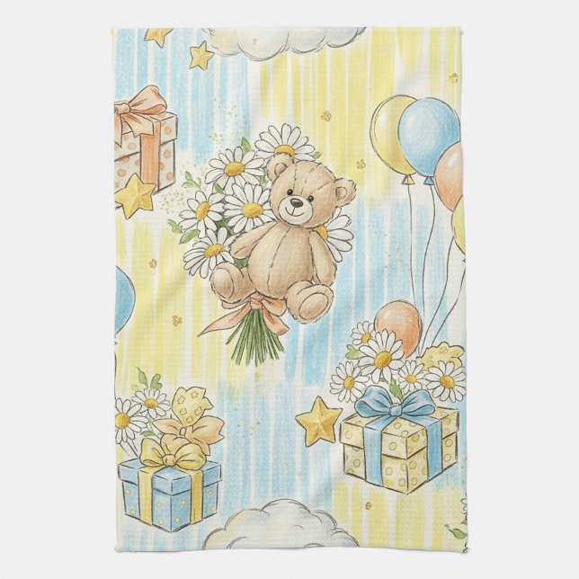 Teddybär-Daisy-Gartenmuster (3) Geschirrtuch (Vertikal)