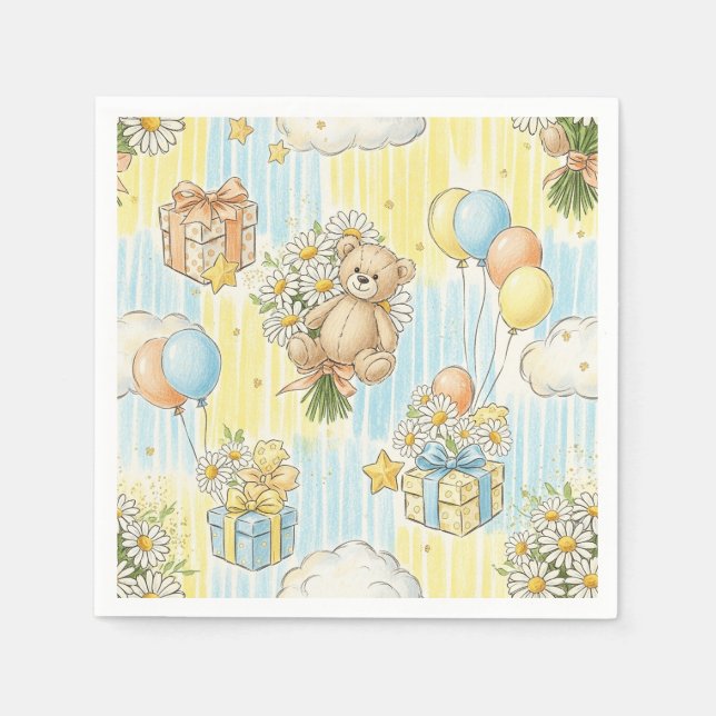 Teddybär-Daisy-Gartenmuster (3) Serviette (Vorderseite)