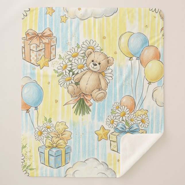 Teddybär-Daisy-Gartenmuster (3) Sherpadecke (Vorderseite)