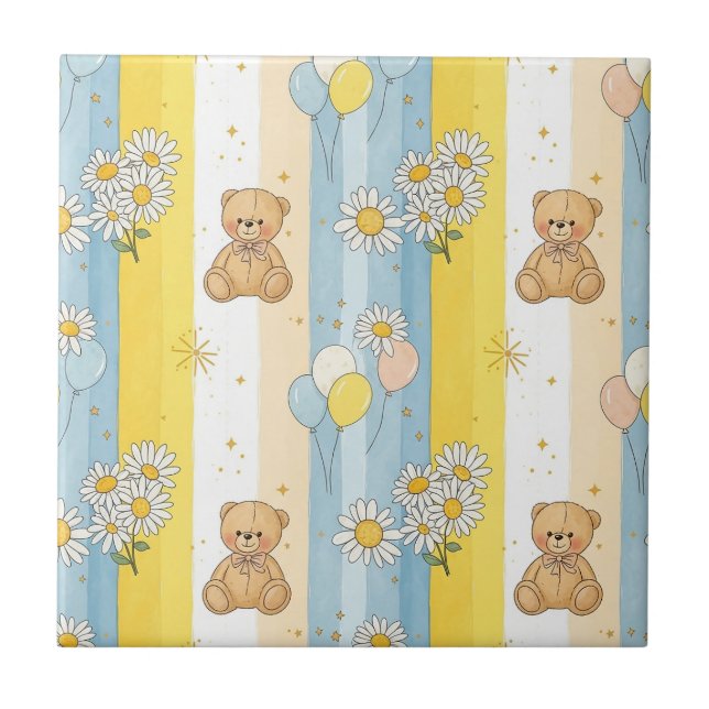 Teddybär-Daisy-Gartenmuster (4) Fliese (Vorderseite)