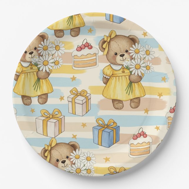 Teddybär-Daisy-Gartenmuster (5) Pappteller (Vorderseite)