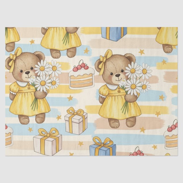 Teddybär-Daisy-Gartenmuster (5) Seidenpapier (Vorderseite)