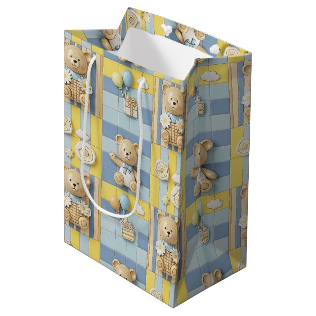 Teddybär-Daisy-Gartenmuster (7) Mittlere Geschenktüte (Vorderseite Schrägansicht)