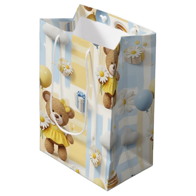 Teddybär-Daisy-Gartenmuster (8) Mittlere Geschenktüte (Vorderseite Schrägansicht)