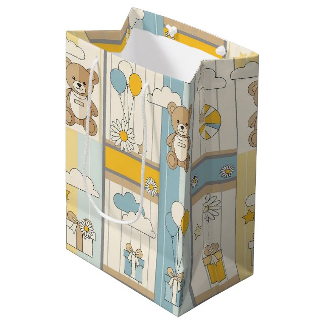 Teddybär-Daisy-Gartenmuster (9) Mittlere Geschenktüte (Vorderseite Schrägansicht)