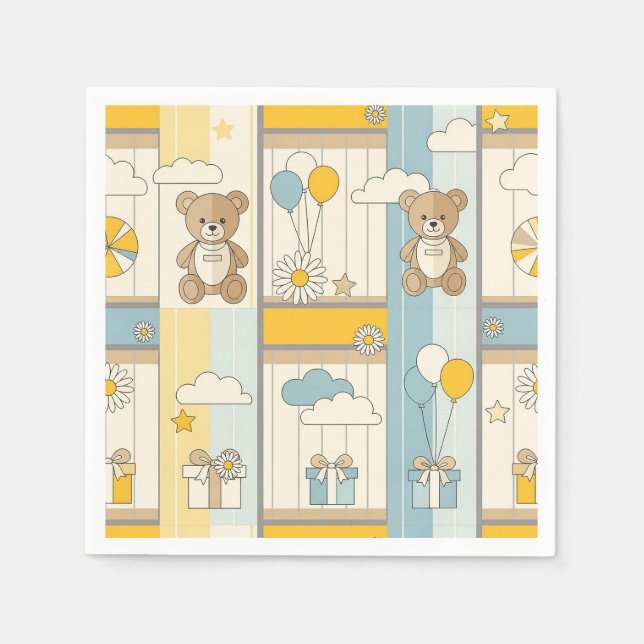 Teddybär-Daisy-Gartenmuster (9) Serviette (Vorderseite)