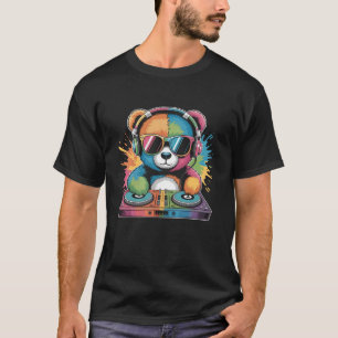 Teddybär DJ an Plattenspielern EDM Synthesizer Rav T-Shirt
