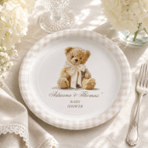 Teddybär Elfenbeinbeige Gingham-Baby-Party