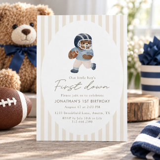 Teddybär First Down Football Erster Geburtstag Einladung