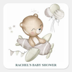 Teddybär-Flugzeug-Baby-Party-Aufkleber Quadratischer Aufkleber