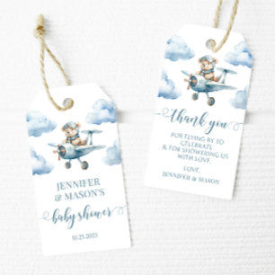 Teddybär-Flugzeug-Baby-Shower-Dankeschön-Tags Geschenkanhänger