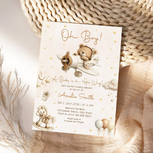 Teddybär-Flugzeug Oh Junge Baby Shower Einladung