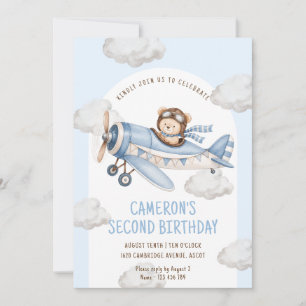Teddybär-Flugzeug zweite Geburtstag Einladung