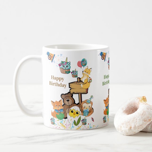 Teddybär Fuchs Küken Vogel Katze Keramik-Tasse Kaffeetasse (Mit Donut)