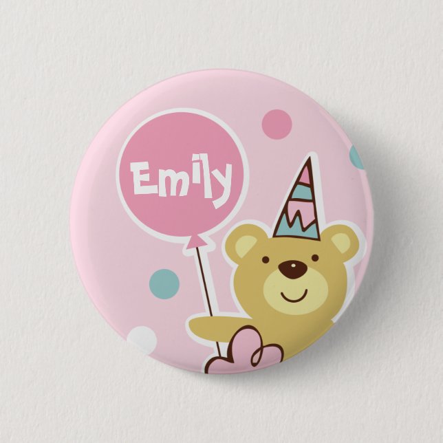 Teddybär-Geburtstags-Knopf - besonders angefertigt Button (Vorderseite)