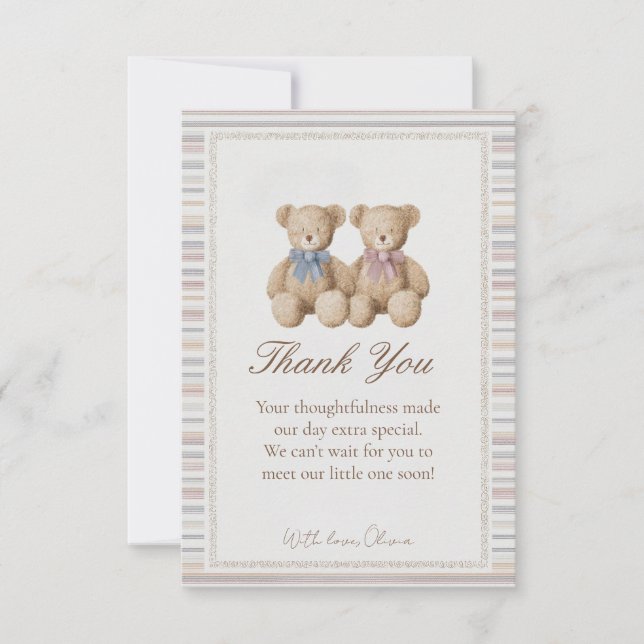 Teddybär Geschlechtsenthüllung Dankeskarte (Vorderseite)