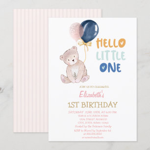 Teddybär Gestreift Hallo Kleiner Geburtstag Einladung